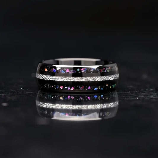Nova Opal Ring – Galaxy Inlay Stainless Steel Band